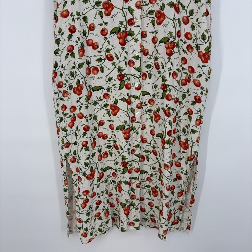 JANE + DELANCEY Tomato Print Midi Shirt Dress S Linen Blend Cottage Garden Natur - Picture 3 of 15